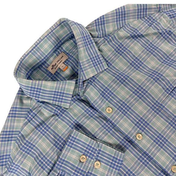Peter Millar Other - Peter Millar Button Down Shirt Mens L Blue Green‎ Plaid Long Sleeve Performance